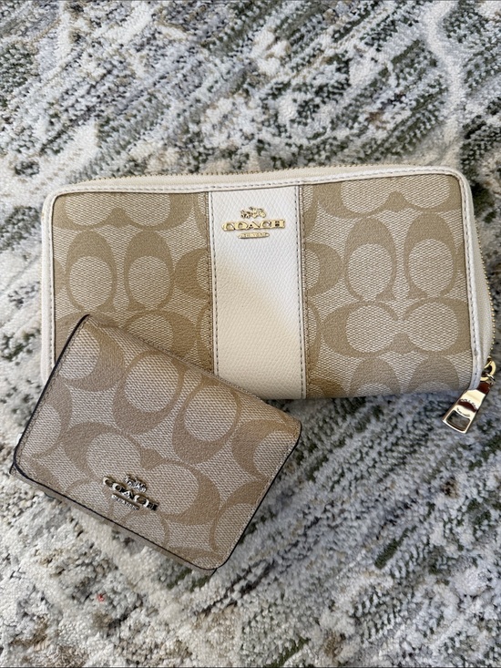 Coach Handbags - Coach Khaki and Chalk Signature Canvas Wallet Set